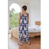Ekouaer Sleeveless Jumpsuits for Women Scoop Neck Casual Tank Rompers Wide Leg Pants Overalls with Pockets(Blue/White Flower)