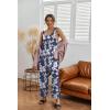 Ekouaer Sleeveless Jumpsuits for Women Scoop Neck Casual Tank Rompers Wide Leg Pants Overalls with Pockets(Blue/White Flower)