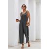 Ekouaer Sleeveless Jumpsuits for Women Scoop Neck Casual Tank Rompers Wide Leg Pants Overalls with Pockets(Dark Gray)