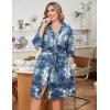 Ekouaer Women Plus Size Robe Knee Length Lightweight Bathrobe Short Kimono Robes with Pockets Maternity Robe 1X-5X(Blue Tie Dye)