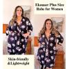 Ekouaer Women Plus Size Robe Knee Length Lightweight Bathrobe Short Kimono Robes with Pockets Maternity Robe 1X-5X(Floral Black)