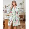 Ekouaer Women Plus Size Robe Knee Length Lightweight Bathrobe Short Kimono Robes with Pockets Maternity Robe 1X-5X(Green Flower)