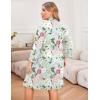 Ekouaer Women Plus Size Robe Knee Length Lightweight Bathrobe Short Kimono Robes with Pockets Maternity Robe 1X-5X(Green Flower)