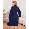 Ekouaer Women Plus Size Robe Knee Length Lightweight Bathrobe Short Kimono Robes with Pockets Maternity Robe 1X-5X(Navy)