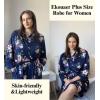 Ekouaer Women Plus Size Robe Knee Length Lightweight Bathrobe Short Kimono Robes with Pockets Maternity Robe 1X-5X(Navy Floral)