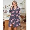 Ekouaer Women Plus Size Robe Knee Length Lightweight Bathrobe Short Kimono Robes with Pockets Maternity Robe 1X-5X(Purple Flower)