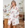Ekouaer Women Plus Size Robe Knee Length Lightweight Bathrobe Short Kimono Robes with Pockets Maternity Robe 1X-5X(White Floral)