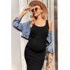 Ekouaer Women Tank Maternity Dress Sleeveless Ribbed Knit Pregnancy Dresses Round Neck Pregnant Loungewear(Black)