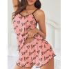 Ekouaer Womens Cami Pajama Sets 2 Piece Cute Print Pjs Soft Tank Top & Elastic Waist Shorts Camisole Lounge Set(Black Love)