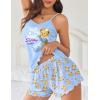 Ekouaer Womens Cami Pajama Sets 2 Piece Cute Print Pjs Soft Tank Top & Elastic Waist Shorts Camisole Lounge Set(Light Blue Teddy)