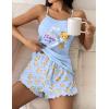Ekouaer Womens Cami Pajama Sets 2 Piece Cute Print Pjs Soft Tank Top & Elastic Waist Shorts Camisole Lounge Set(Light Blue Teddy)
