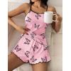Ekouaer Womens Cami Pajama Sets 2 Piece Cute Print Pjs Soft Tank Top & Elastic Waist Shorts Camisole Lounge Set(Pink Butterfly)
