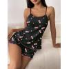 Ekouaer Womens Cami Pajama Sets 2 Piece Cute Print Pjs Soft Tank Top & Elastic Waist Shorts Camisole Lounge Set(Pink Cherry)