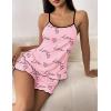 Ekouaer Womens Cami Pajama Sets 2 Piece Cute Print Pjs Soft Tank Top & Elastic Waist Shorts Camisole Lounge Set(Pink Love)