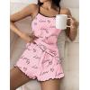 Ekouaer Womens Cami Pajama Sets 2 Piece Cute Print Pjs Soft Tank Top & Elastic Waist Shorts Camisole Lounge Set(Pink Love)