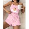 Ekouaer Womens Cami Pajama Sets 2 Piece Cute Print Pjs Soft Tank Top & Elastic Waist Shorts Camisole Lounge Set(Pink Teddy)