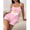 Ekouaer Womens Cami Pajama Sets 2 Piece Cute Print Pjs Soft Tank Top & Elastic Waist Shorts Camisole Lounge Set(Pink Teddy)