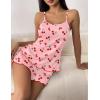 Ekouaer Womens Cami Pajama Sets 2 Piece Cute Print Pjs Soft Tank Top & Elastic Waist Shorts Camisole Lounge Set(Red Cherry)