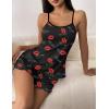 Ekouaer Womens Cami Pajama Sets 2 Piece Cute Print Pjs Soft Tank Top & Elastic Waist Shorts Camisole Lounge Set(Red Lip)