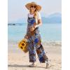 Ekouaer Womens Causal Sleeveless Jumpsuits Summer Boho Wide Leg Floral Rompers Overalls with Pockets(Blue Boho Print)