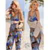 Ekouaer Womens Causal Sleeveless Jumpsuits Summer Boho Wide Leg Floral Rompers Overalls with Pockets(Blue Boho Print)