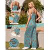 Ekouaer Womens Causal Sleeveless Jumpsuits Summer Boho Wide Leg Floral Rompers Overalls with Pockets(Blue Red Floral)