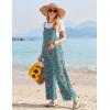 Ekouaer Womens Causal Sleeveless Jumpsuits Summer Boho Wide Leg Floral Rompers Overalls with Pockets(Blue Red Floral)