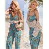 Ekouaer Womens Causal Sleeveless Jumpsuits Summer Boho Wide Leg Floral Rompers Overalls with Pockets(Blue Red Floral)