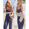 Ekouaer Womens Causal Sleeveless Jumpsuits Summer Boho Wide Leg Floral Rompers Overalls with Pockets(Navy Blue)