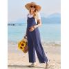 Ekouaer Womens Causal Sleeveless Jumpsuits Summer Boho Wide Leg Floral Rompers Overalls with Pockets(Navy Blue)