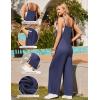 Ekouaer Womens Causal Sleeveless Jumpsuits Summer Boho Wide Leg Floral Rompers Overalls with Pockets(Navy Blue)