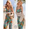 Ekouaer Womens Causal Sleeveless Jumpsuits Summer Boho Wide Leg Floral Rompers Overalls with Pockets(Plant Leaves Floral)