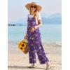 Ekouaer Womens Causal Sleeveless Jumpsuits Summer Boho Wide Leg Floral Rompers Overalls with Pockets(Purple Floral)
