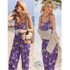 Ekouaer Womens Causal Sleeveless Jumpsuits Summer Boho Wide Leg Floral Rompers Overalls with Pockets(Purple Floral)