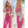 Ekouaer Womens Causal Sleeveless Jumpsuits Summer Boho Wide Leg Floral Rompers Overalls with Pockets(Rose Pink Floral)