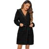 Ekouaer Womens Hooded Bathrobe Plush Short Robe Super Soft Fleece Robe Luxury Sleepwear with Pockets(A Black-jacquard)
