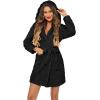 Ekouaer Womens Hooded Bathrobe Plush Short Robe Super Soft Fleece Robe Luxury Sleepwear with Pockets(A Black-jacquard)