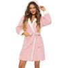 Ekouaer Womens Hooded Bathrobe Plush Short Robe Super Soft Fleece Robe Luxury Sleepwear with Pockets(A Hot Pink-jacquard)