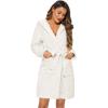 Ekouaer Womens Hooded Bathrobe Plush Short Robe Super Soft Fleece Robe Luxury Sleepwear with Pockets(A White-jacquard)