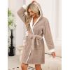 Ekouaer Womens Hooded Bathrobe Plush Short Robe Super Soft Fleece Robe Luxury Sleepwear with Pockets(B Khaki)