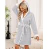 Ekouaer Womens Hooded Bathrobe Plush Short Robe Super Soft Fleece Robe Luxury Sleepwear with Pockets(B Light Grey)