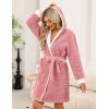Ekouaer Womens Hooded Bathrobe Plush Short Robe Super Soft Fleece Robe Luxury Sleepwear with Pockets(B Rose Pink)