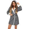 Ekouaer Womens Hooded Bathrobe Plush Short Robe Super Soft Fleece Robe Luxury Sleepwear with Pockets(Dard Grey-jacquard)