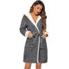 Ekouaer Womens Hooded Bathrobe Plush Short Robe Super Soft Fleece Robe Luxury Sleepwear with Pockets(Dard Grey-jacquard)