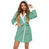 Ekouaer Womens Hooded Bathrobe Plush Short Robe Super Soft Fleece Robe Luxury Sleepwear with Pockets(Green-jacquard)
