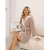 Ekouaer Womens Hooded Bathrobe Plush Short Robe Super Soft Fleece Robe Luxury Sleepwear with Pockets(Khaki)