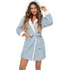 Ekouaer Womens Hooded Bathrobe Plush Short Robe Super Soft Fleece Robe Luxury Sleepwear with Pockets(Light Blue-jacquard)
