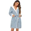 Ekouaer Womens Hooded Bathrobe Plush Short Robe Super Soft Fleece Robe Luxury Sleepwear with Pockets(Light Blue-jacquard)