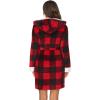 Ekouaer Womens Hooded Bathrobe Plush Short Robe Super Soft Fleece Robe Luxury Sleepwear with Pockets(Plaid Red)