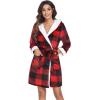 Ekouaer Womens Hooded Bathrobe Plush Short Robe Super Soft Fleece Robe Luxury Sleepwear with Pockets(Plaid Red)